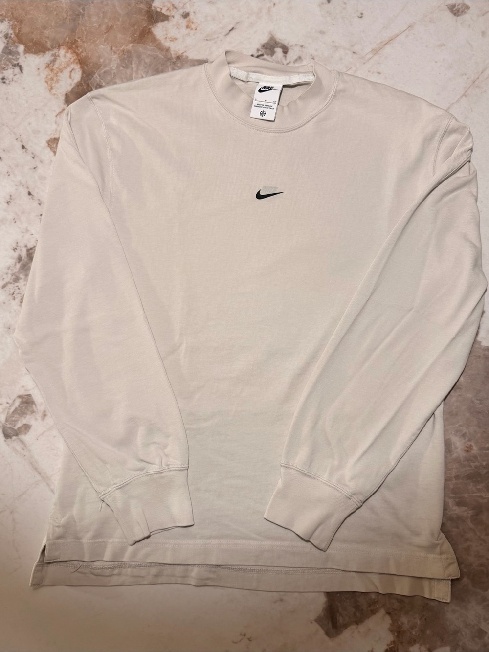 Nike Men's Cream Crewneck Sweatshirt with Black Swoosh